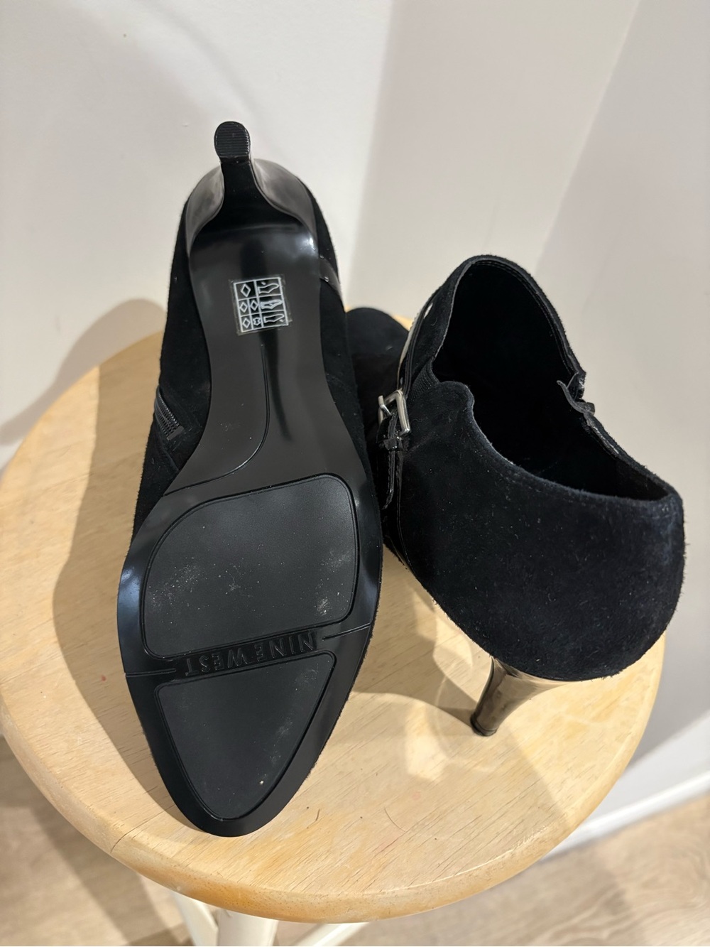 Nine West Black Suede Ankle Booties with Patent Strap - Picture 4 of 4